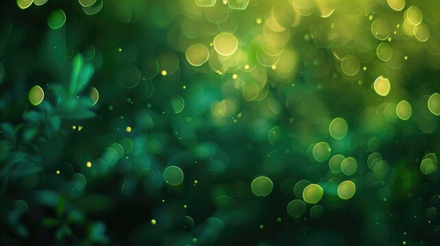 Blurry background with green bokeh lights