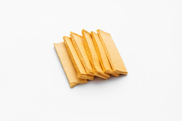 Isolated Bio Kitchen Dish Sponge, Cellulose Compressed Sponge on White Background, Eco Natural Product for Cleaning, Sanitation. Mockup, Horizontal Plane