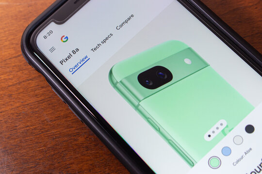 Vancouver, CANADA - May 14 2024 : Google Pixel 8a website. Google Pixel 8a is a budget-friendly smartphone that offers many features found in Google's flagship models but at a lower price