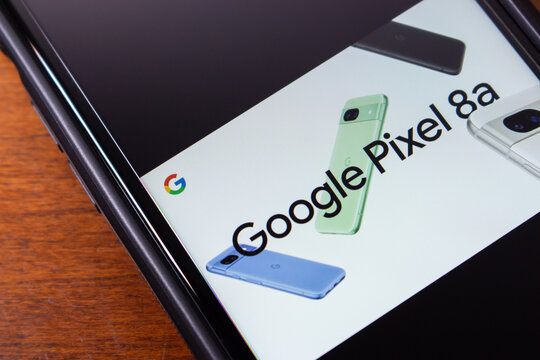 Vancouver, CANADA - May 14 2024 : Google Pixel 8a ads. Google Pixel 8a is a budget-friendly smartphone that offers many features found in Google's flagship models but at a lower price