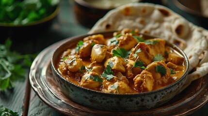 Chicken curry with roti bread, fresh foods in minimal style