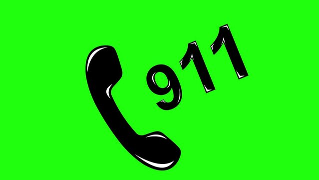 video animation icon dial 911 phone help service, on a green chroma key background