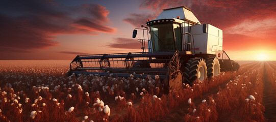 Tractor Combine Harvester Cotton Field