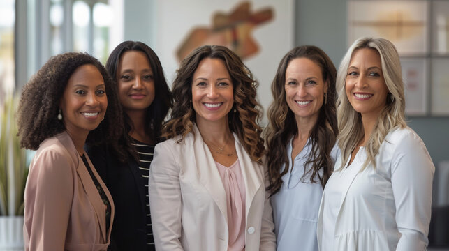 group of multiracial diverse mid age woman at work, equality and cooperation concept