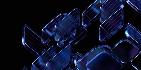 Abstract geometric blocks on a black background, 3d render