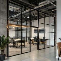 office interior with glass partitions. business