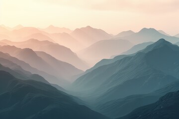 Obraz premium Serene Mountain Landscape at Sunrise with Misty Valleys