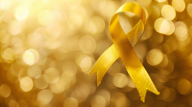 Gold Ribbon a Symbol of Childhood Cancer with copy space : Generative AI