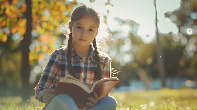 childhood education of positive teen girl outdoor photo showing childhood education : Generative AI