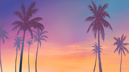 Fototapeta na wymiar palm trees sunset on the beach