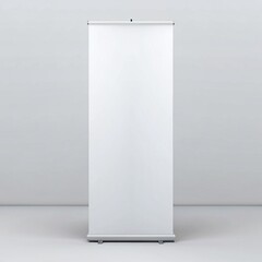 Empty white roll-up banner stand mock-up on a light grey studio background, ready for custom design