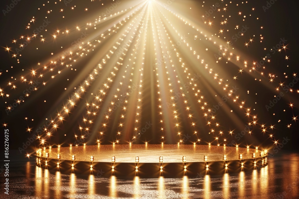 Poster a large, circular stage with a spotlight shining on it. the stage is lit up with bright lights and t