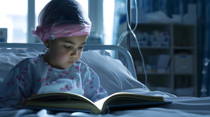 Childhood cancer Doctor and patient reading book in hospital : Generative AI