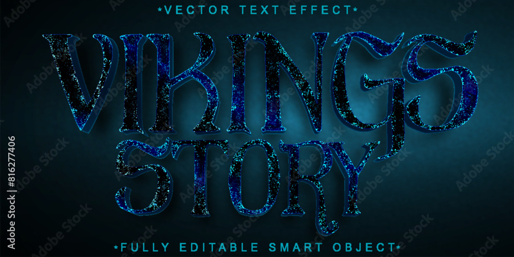 Poster blue worn vikings story vector fully editable smart object text effect