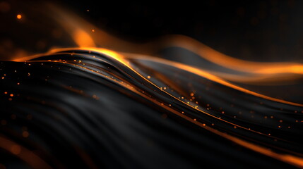 Glowing orange and gold particles flow in wavelike patterns against a dark, blurred background, creating a sense of fluid motion and energy - abstract background - Generative AI