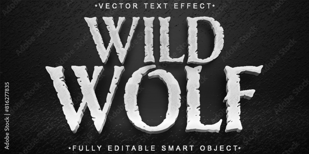 Poster white wild wolf vector fully editable smart object text effect