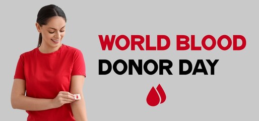 Banner for World Blood Donor Day with young female donor