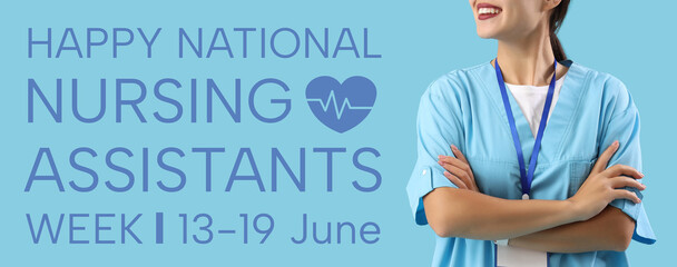 Asian medical intern on blue background