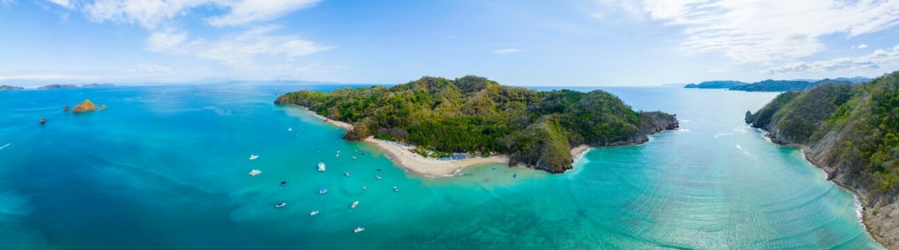 Aerial view, tropical island in the turquoise ocean, Tortuga Island, Puntarenas, Costa Rica, Central America