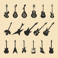 Set of Guitar Silhouettes Collection Vector Illustration.