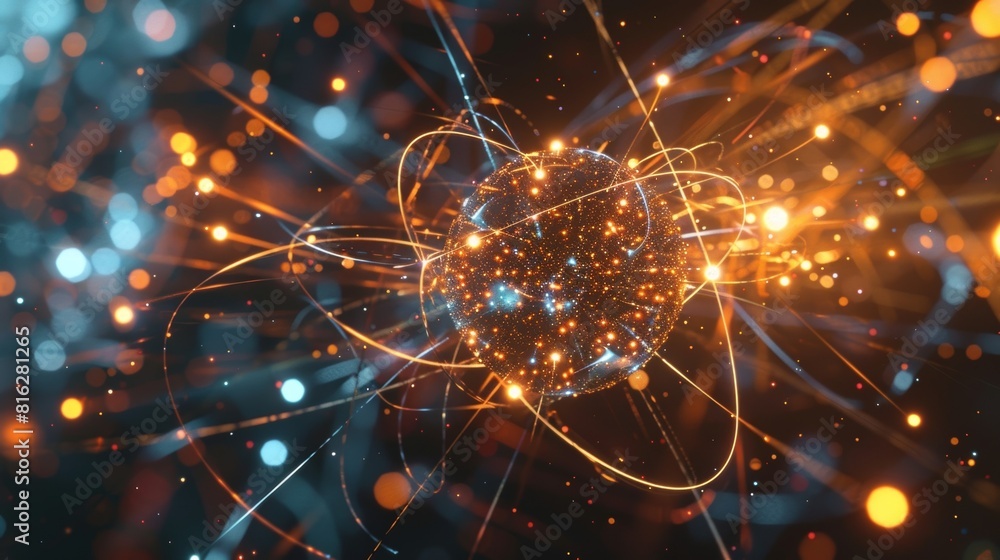 Poster a simulation showing the decay of a meson particle and the resulting pathways of the charm quarks it