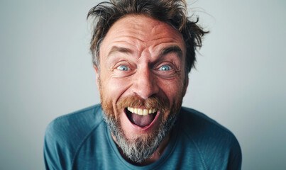 A funny facial expression portrait of a man with his mouth open