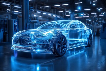 Futuristic transparent car design in blue tones
