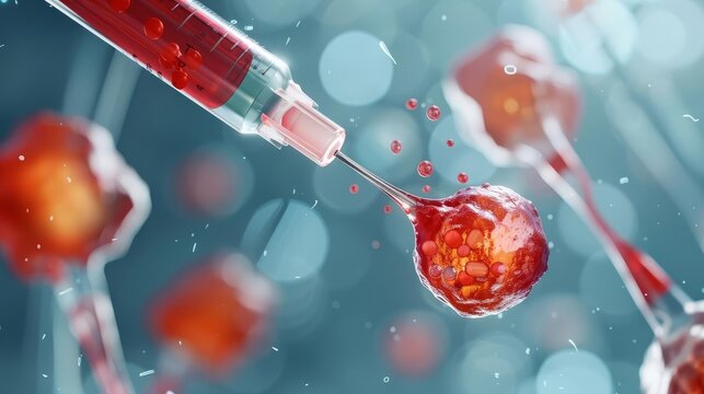 A medical illustration of the process of bone marrow aspiration, depicting the extraction of marrow from a human bone for diagnostic tests, Close up