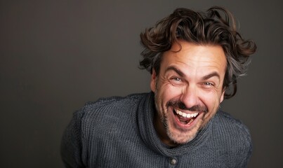 A funny facial expression portrait of a man with his mouth open