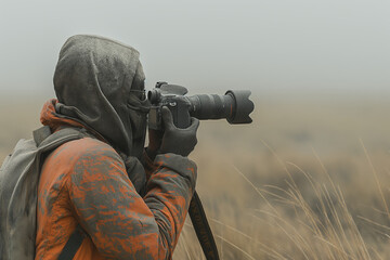Photographer in fog capturing the moment