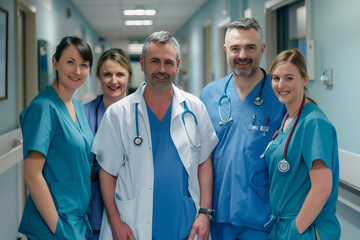 Photography of irish team of professional workers in a hospital.	
