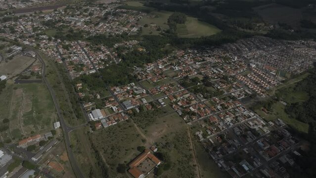 Aerial view of cities. Rubiao Junior city, Paraiso, Botucatu, Sao Paulo state, Brazil.