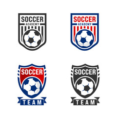 Naklejka premium The soccer patriotic emblem vector logo, showcasing a sleek soccer ball design. This emblem captures the essence of the sport, representing our team's passion and dedication to the game.