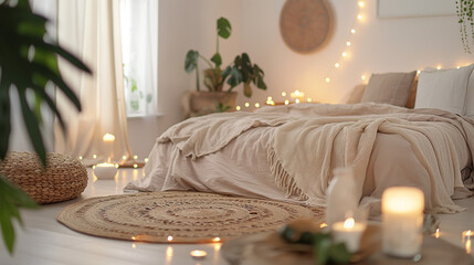 Cozy boho chic bedroom with a focus on eco-friendly elements