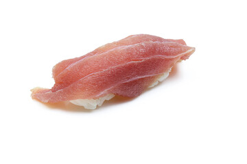 One piece of tuna rice nigiri sushi food isolated on white background