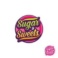 The emblem logo features the words 'Sugar and Sweets' elegantly illustrated in pink. Designed for a confectionery business, promising a delectable array of candies and treats.