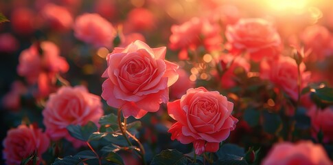 Beautiful pink roses blooming