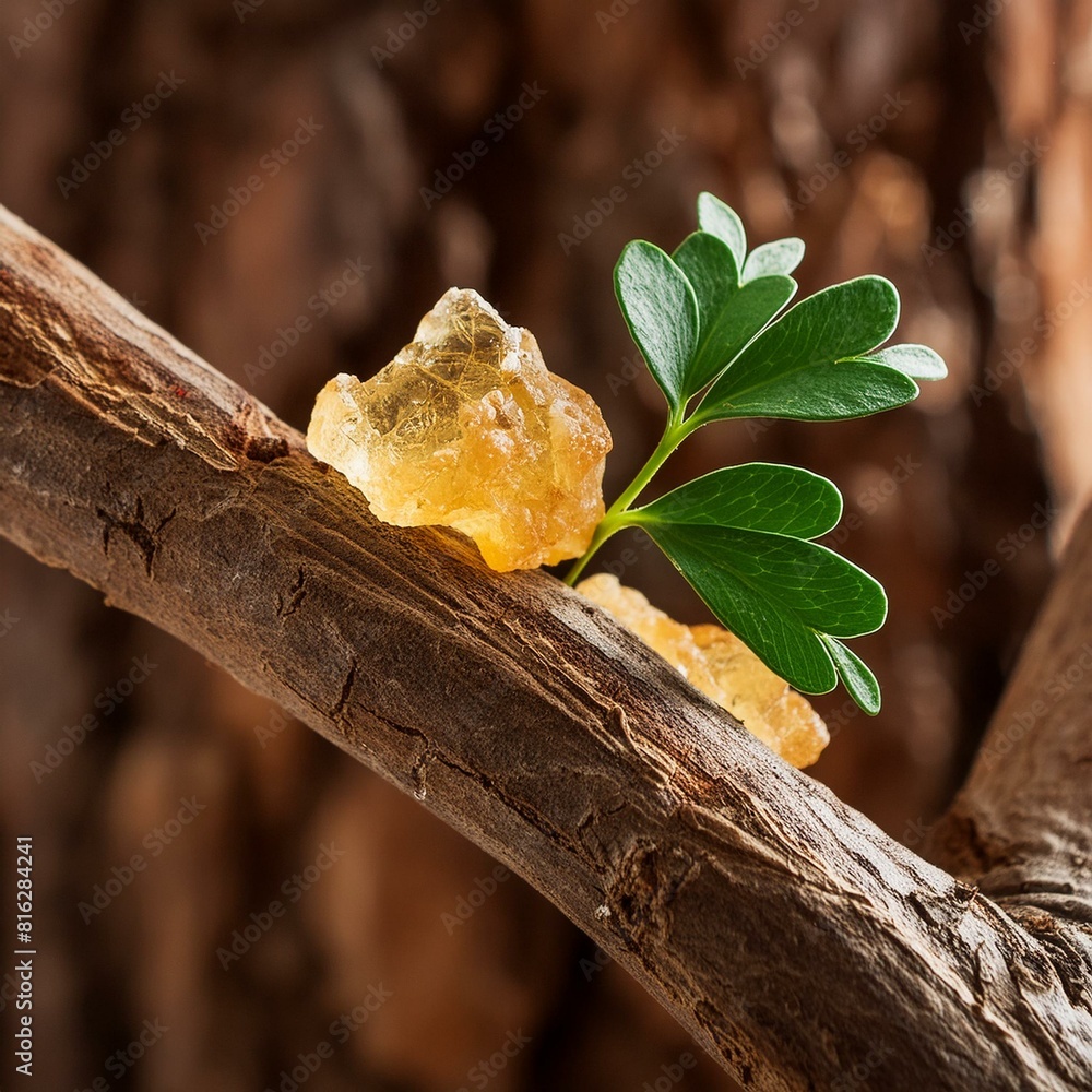 Aufkleber branch of frankincense tree with leaves and resin blank area for duplication
