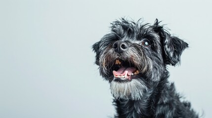 happy dog, captured mid-smile, against a clean white backdrop, showcasing its joyful and carefree spirit.
