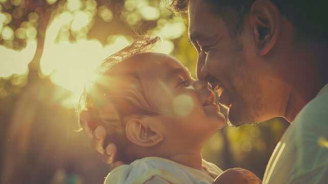 Father and his son spend time together Parental love Dad and his baby Happy Fathers Day Fathers Day Happy and smiling father and his son : Generative AI