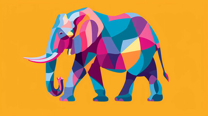 Brightly colored illustration of an elephant with a geometric pattern