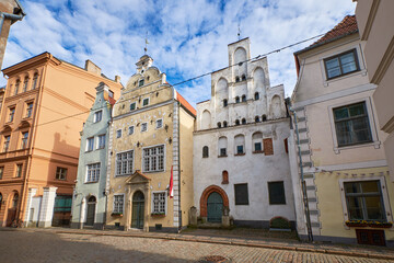 Naklejka premium The three oldest medieval houses, called the three brothers, Riga, Latvia.