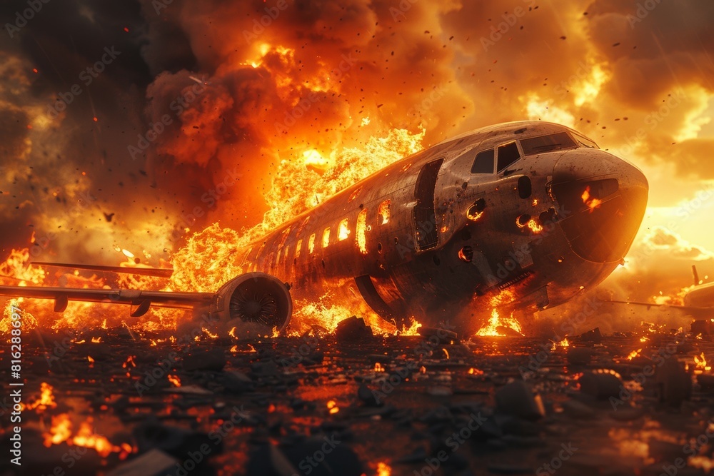 Poster airplane crash. background with selective focus and copy space