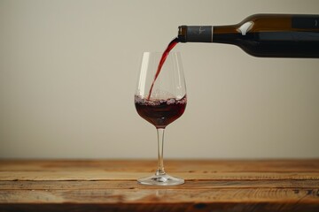 A bottle of wine is poured into a wine glass