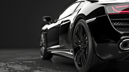 Black generic unbranded luxury sport car on a black background, banner