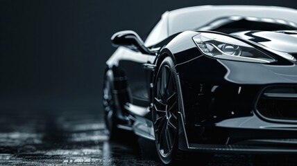 Naklejka premium Black generic unbranded luxury sport car on a black background, banner