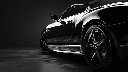 Fototapeta premium Black generic unbranded luxury sport car on a black background, banner