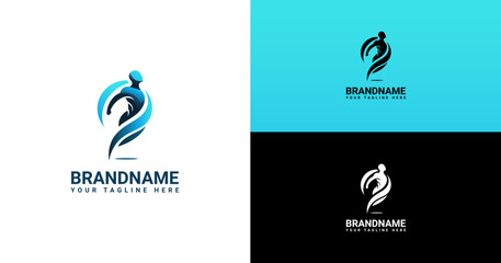 Elegant Abstract Athlete Logo Template in Blue and Black