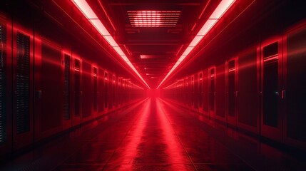 server room with a red light signaling a security breach. Generative ai