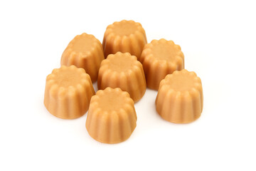 Brown cupcake shaped gummy candies isolated on white background